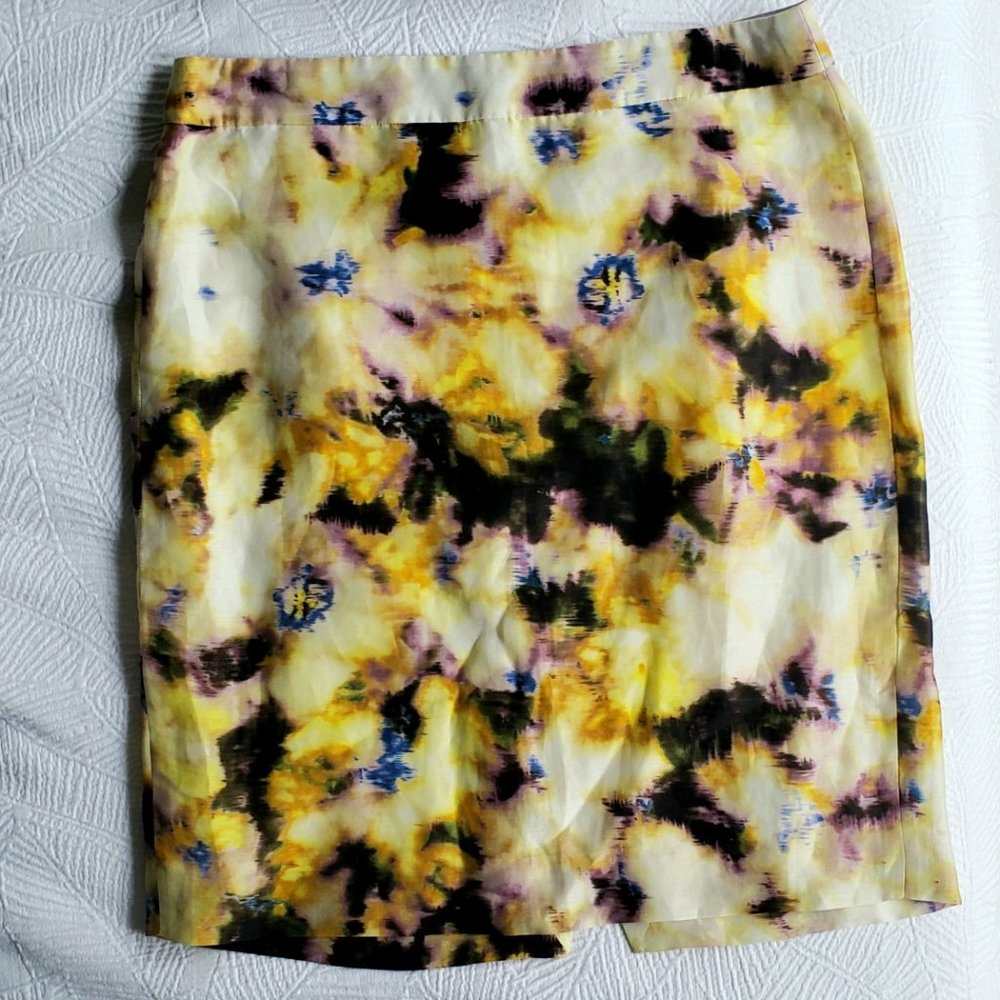 Colorful Artistic Floral Linen and Silk Mini Skirt